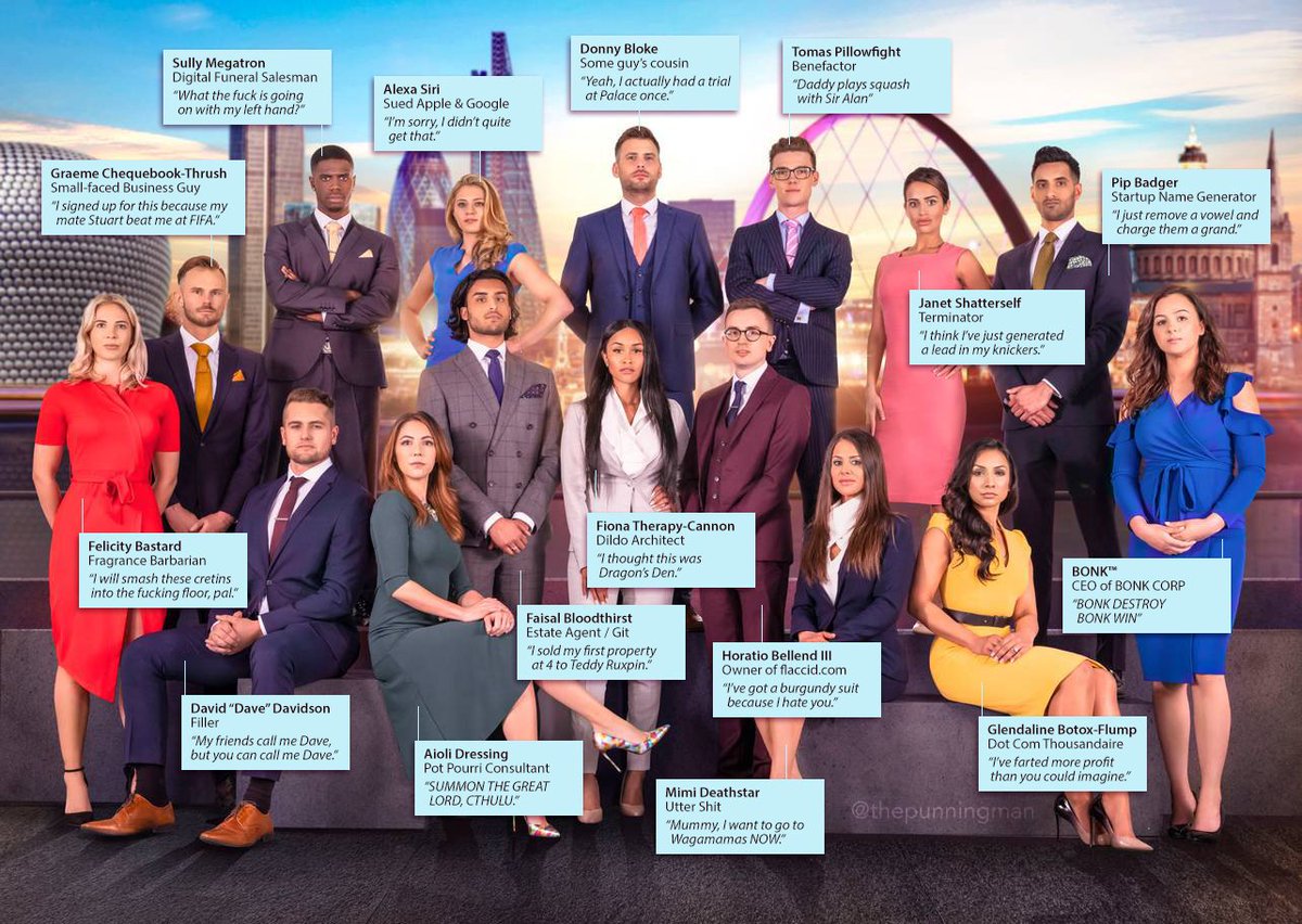 thepunningman's tweet photo. Time to meet #TheApprentice contestants https://t.co/Bj6Fl76n13