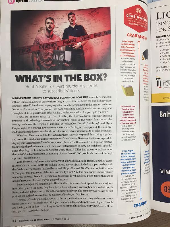 huntakillerinc's tweet photo. Catch #HuntAKiller and #EmptyFaces founders Derrick and Ryan in Baltimore Magazine this October! https://t.co/Cmb0cMmGF2