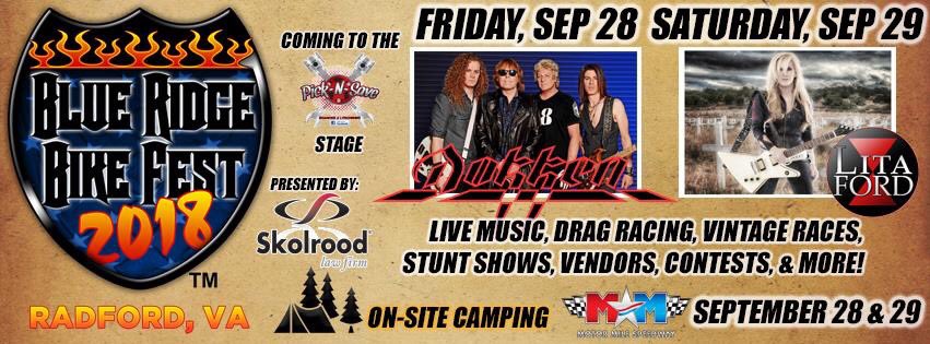 PromoGuy2005's tweet photo. Radford VA...get ready for two great nights of music @Dokken Friday  and @litaford Saturday  #bikefest #blueridge #rocknroll https://t.co/OckXGdqLXk
