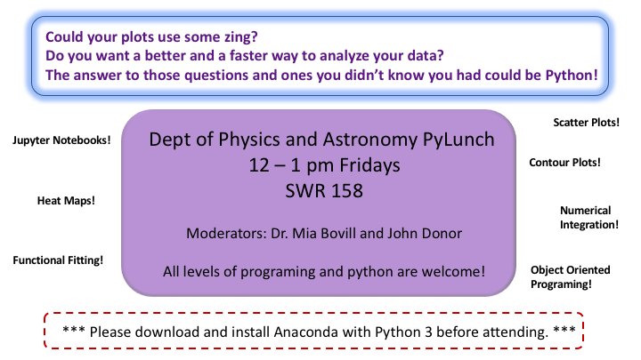 TCUPhysAstro's tweet image. Interested in gaining or improving upon your coding skills? Join @TCUPhysAstro Python lunch on Fridays from 12–1pm in SWR 358. #ComputerPrograming