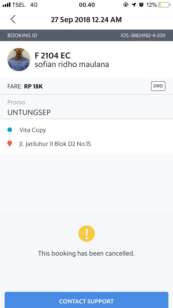 bendotty's tweet photo. @GrabID Trus gmn, saya gak dm gak ada tindak lanjut? CS grab gak ada inisiatif kontak saya untuk klarifikasi? Driver kalian maki2 saya loh. Di foto yang saya kirim jelas ada lokasi, nama driver, plat license, jam order, booking id. Mau dibikin panjang ini case? https://t.co/DPbIRqOsUZ