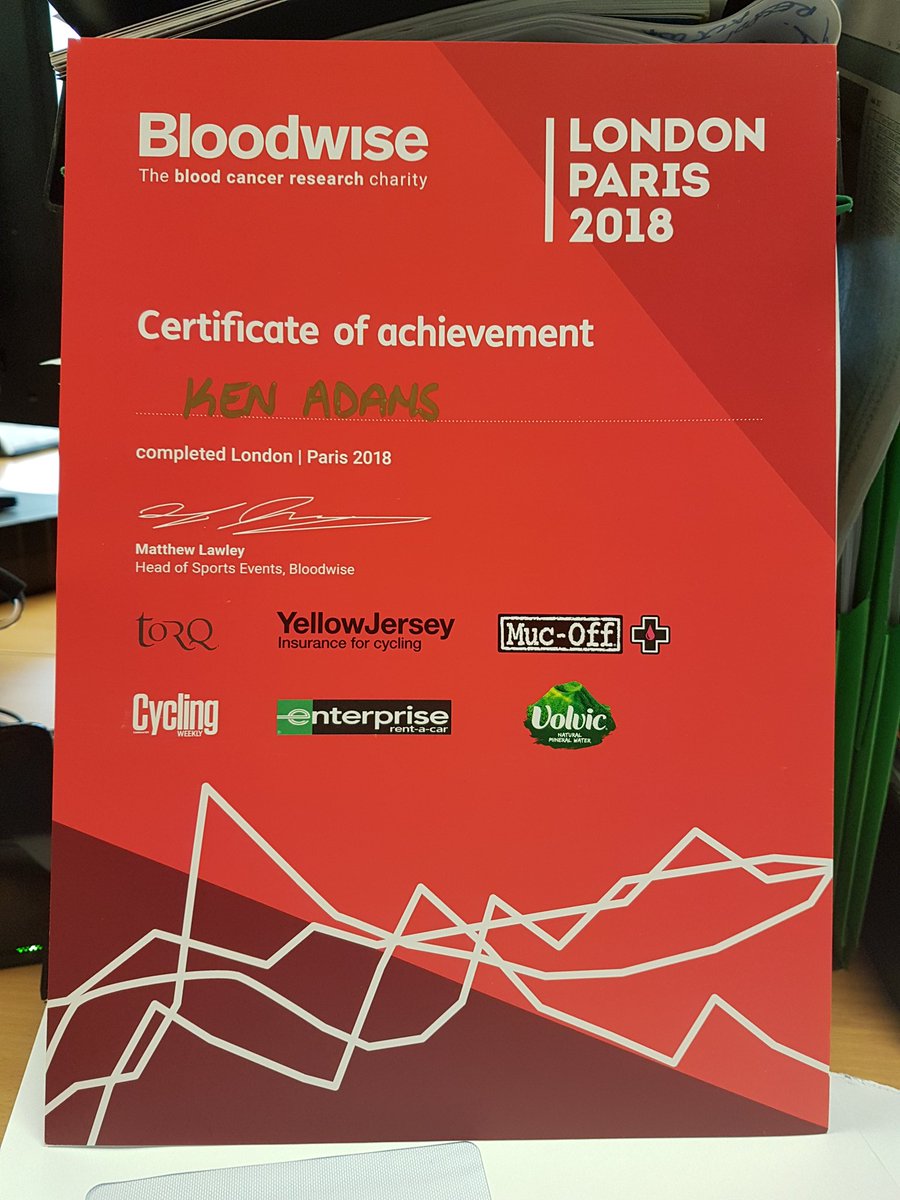 KenAdamsLBS's tweet photo. #feelalivefriday #certificateofachievement #whowantstogoagain #londontoparis2018 #stilltimetosponsorus #thankyou @beatbloodcancer
https://t.co/H8tCb19I3G https://t.co/RNGCWJJnF2