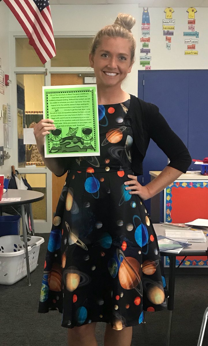 LeichterTeach's tweet photo. Please let this be a normal day... with the Frizz no way! The blonde Ms. Frizzle is hoping we are able to use our multiplication and problem solving skills to escape from Mars today! #CharacterDay #ProblemSolvers #EducationalEscapeRoom https://t.co/TDVLz4hmG6