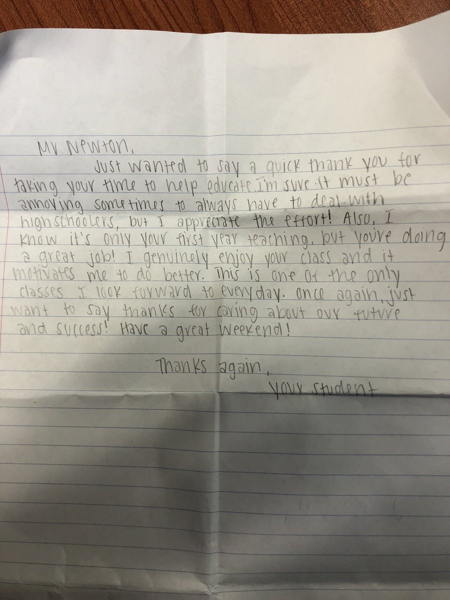 newt513's tweet photo. What a great way to start the weekend! Found this anonymous note slipped under a folder. Thank you, anonymous! https://t.co/rL8kNC1gC6