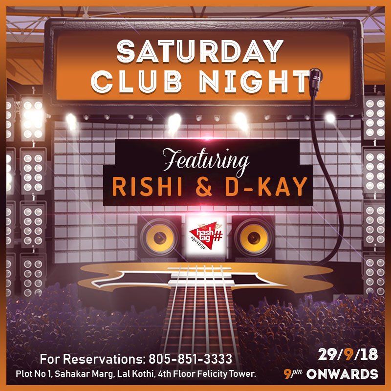 HashTagJaipur's tweet photo. Party all night as HashTag celebrates Club Night this Saturday.

For reservations, call us on 08058513333.
Venue : Plot No 1, Sahakar Marg, Near Harley Davidson Showroom, Lal Kothi, 4th Floor Felicity Tower, Jaipur.

#clubnight #pubsinjaipur #djnight https://t.co/HxQUGtcory