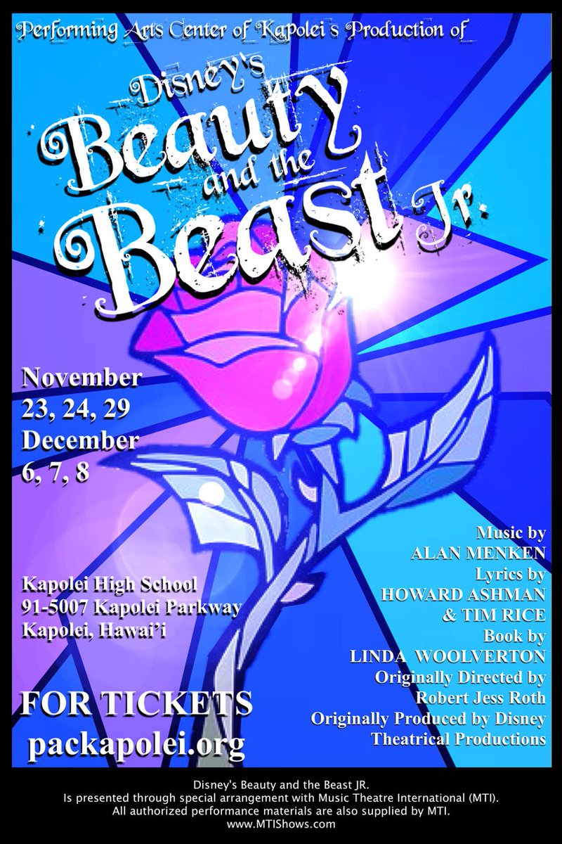 PACK_Kapolei's tweet photo. Performing Arts Center of Kapolei             presents 
Disney’s Beauty and the Beast JR. https://t.co/WZfATZPatW