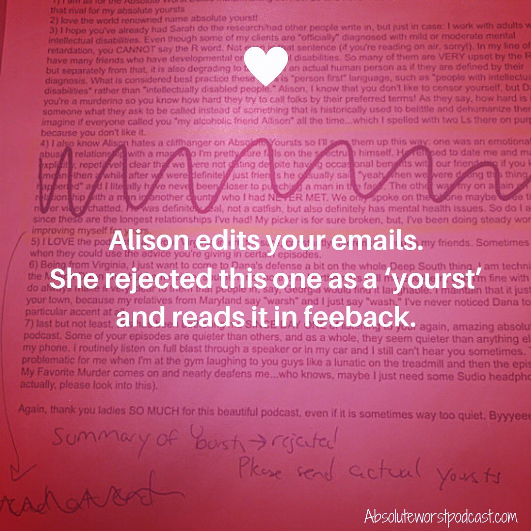 absworstpodcast's tweet photo. Alison won’t allow Dana in the emails. #bossy
*
#rejected #yourst #itunes #rate #review #subscribe #comedy #funny #listeners #selflove #community #advice #theworst #podcasting #podcast #absoluteworstpodcast https://t.co/Ew4ijHm4Ny