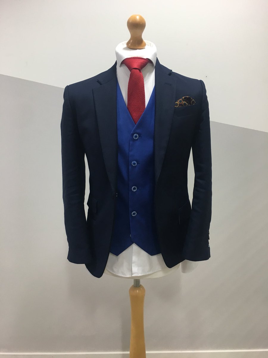 TheSuitGroup's tweet photo. Stand out and make heads turn by wearing a Royal Blue Waistcoat under a Navy Blue Jacket. Wear a powerful bright coloured tie, that’s not blue, to add extra impact 🔵🔴 Up your suit game 👔 Message us to book an appointment ✅ https://t.co/YihNdQCCpT