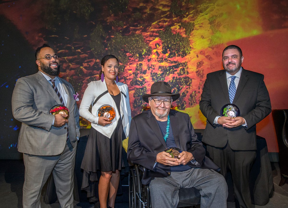 AnisfieldWolf's tweet photo. Our Class of 2018 - Kevin Young (nonfiction), Jesmyn Ward (fiction), N. Scott Momaday (lifetime achievement) and Shane McCrae (poetry). #AWBA2018 https://t.co/UN08ExMOa7