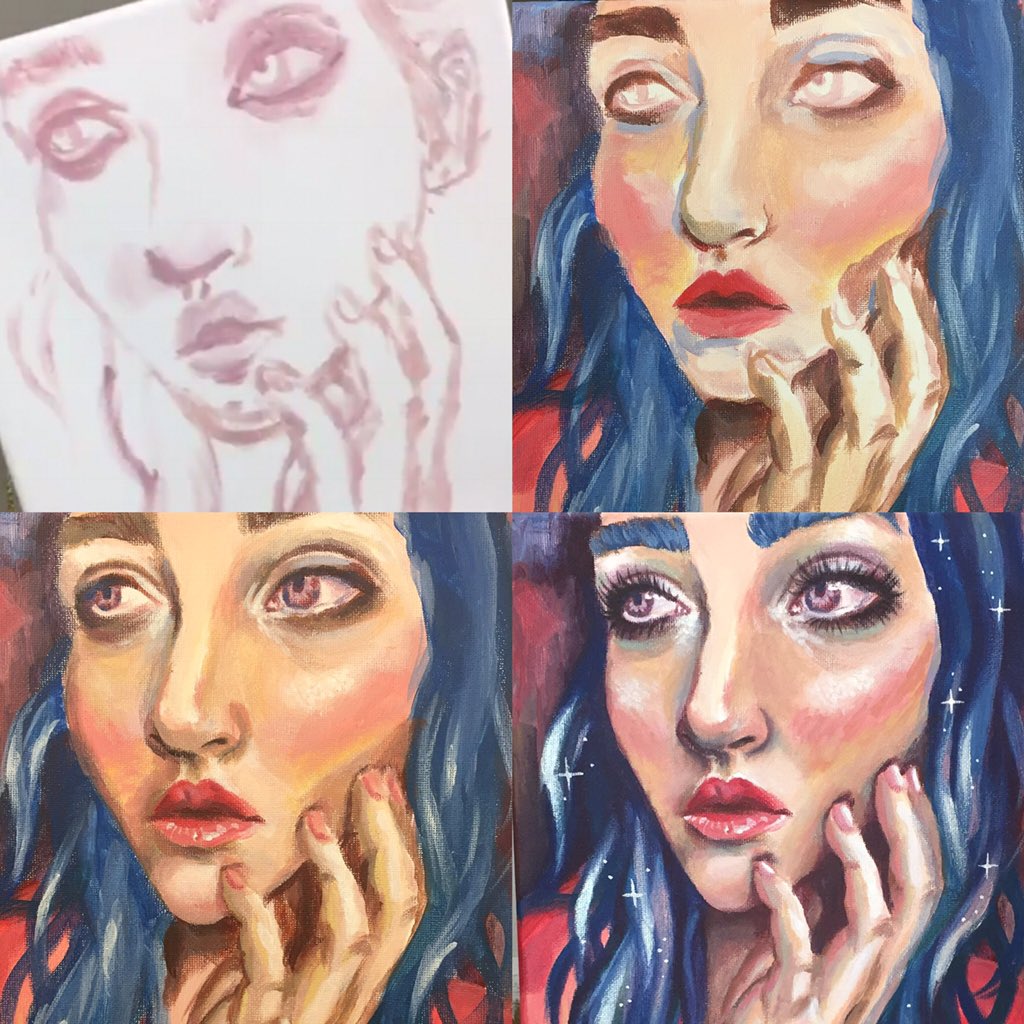 Macey_Lou's tweet photo. Recently finished paintings and WIP...🎨💕 ##oilpainter #digitalartist #surrealism #wip #finishedart #artstudio #acrylicpainter https://t.co/0biCykuk5J
