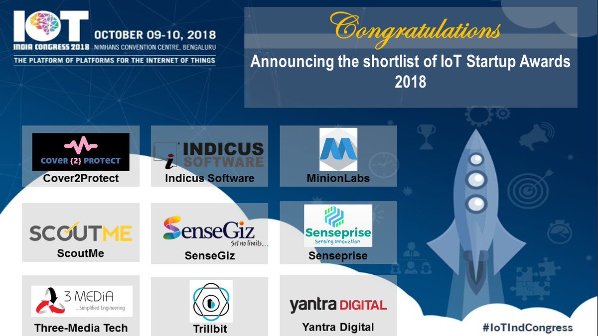 IET_FTC_2022's tweet photo. Announcing the shortlist of #IoTStartUpAwards 2018 at #IoTIndCongress. A tough job done by our pre-jury @ravipagar @varadkrish07 @amitdsinha Congratulations :-) See you in the finals on October 10 @IoTIndCongress https://t.co/tUaGjpqPoz