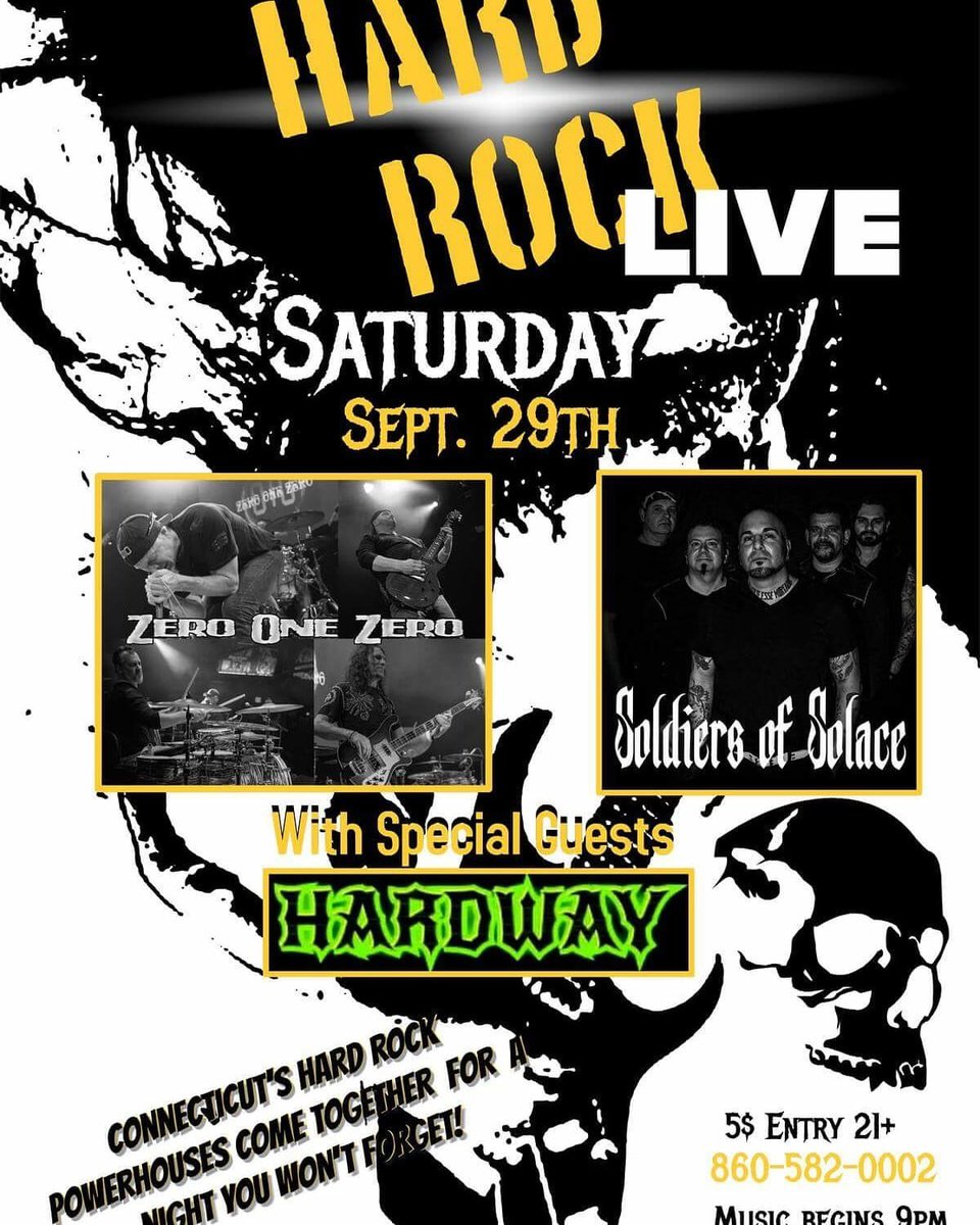 OptimistCT203's tweet photo. #SaturdayNight #Sept29 @SoldiersSolace @BleachersBar #BristolCT @rockngrowl @Neckillusions with #ZeroOneZero #Hardway https://t.co/b8hFky23nZ