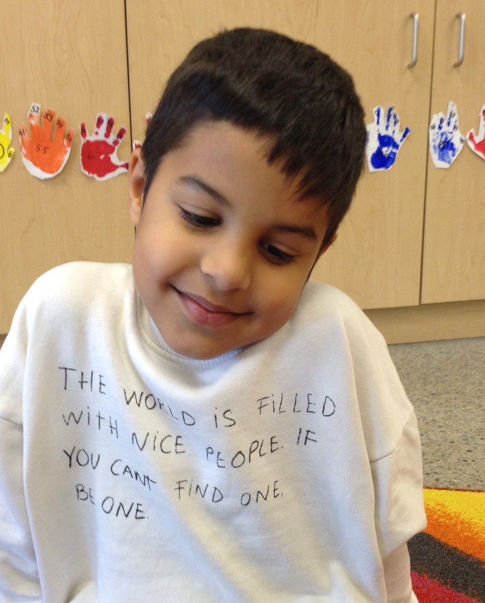 richlandacad's tweet image. "The world is filled with nice people. If you can't find one, BE ONE!" A civvies day shirt that delivers an essential message. #kindnessiseasy #benicetoothers #makechangesforabetterworld #thisismyroleingradeone 
#yorkregion #richmondhill #markham #toronto #school #privateschool