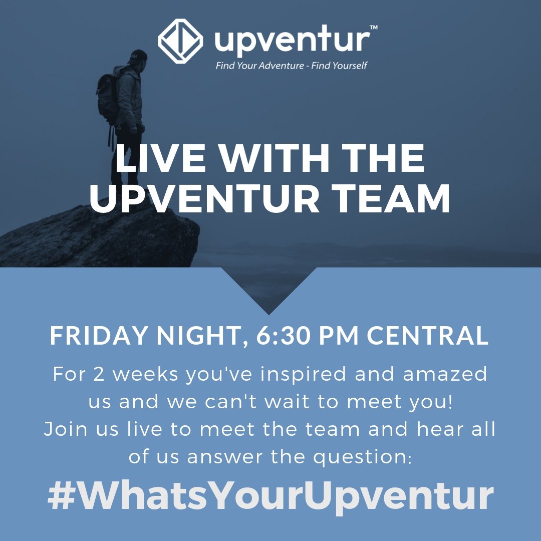 Live with the Team who asked you #WhatsYourUpventur  We read and responded to your #WhatsYourUpventur, now it’s your time to hear and see us. #LastManStanding #LastManGiveaways 
facebook.com/MyUpventur/