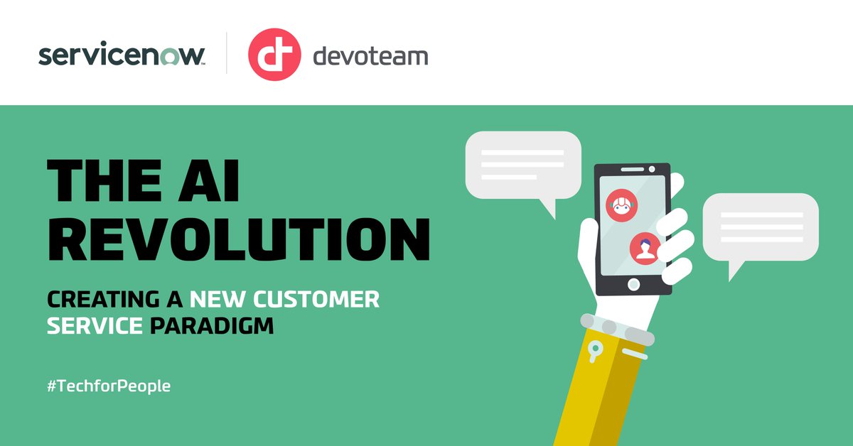 Devoteam's tweet photo. “We are only at the beginning of the AI-driven customer service revolution”. Curious to know what the future has in store for us?
Find out more in our #CSMreport: https://t.co/wp07cnJVOE
#CustomerService @ServiceNow_EMEA https://t.co/07uCEpfaQu