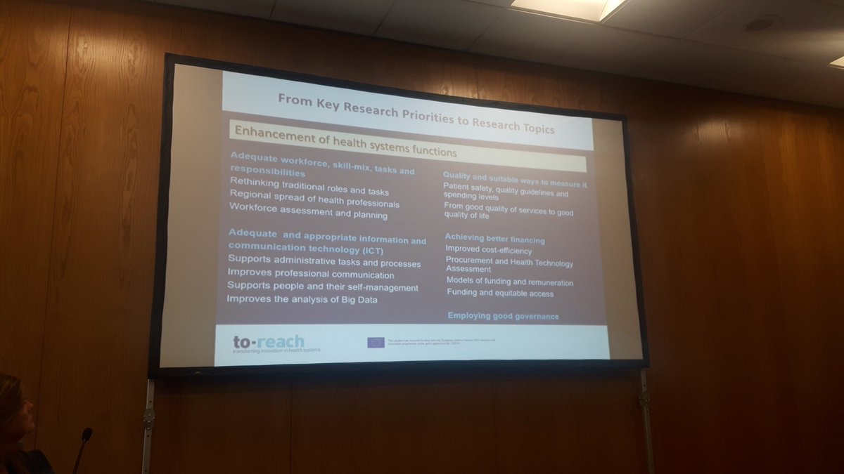toreachEU's tweet photo. Preliminary findings from the @toreachEU presented at the #EAHM2018 Congress, with an important focus on #integrationofcare. @toreachEU we will now move from research priorities to research topics, for our Strategic Research Agenda. https://t.co/gQwsfY2xZr