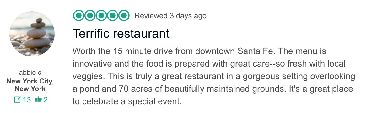 SantaFeNMTrue's tweet photo. Dinner is a gorgeous setting? Terra at @FSSantaFe Four Seasons Rancho Encantado is this @TripAdvisor reviewer's answer! #santafenmtrue #santafedining https://t.co/Y85mgxY0ZH