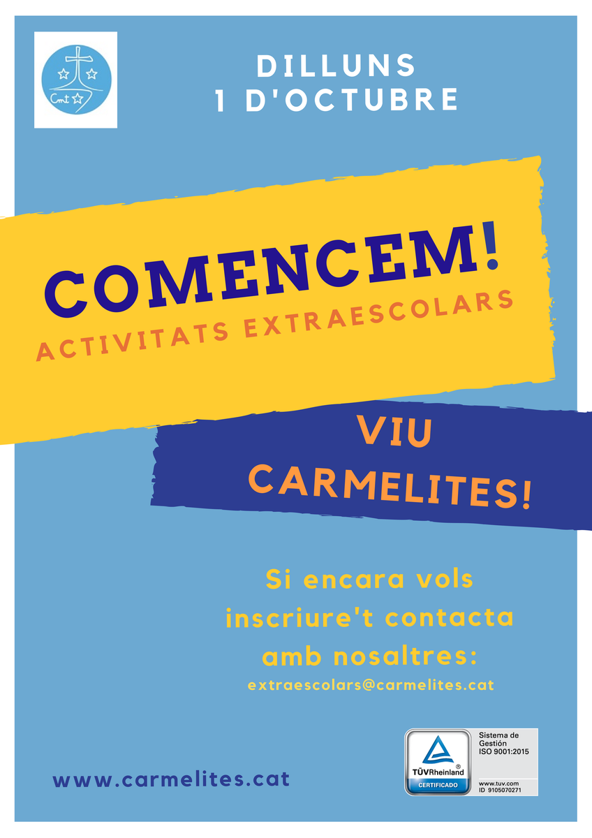 carmelitestgn's tweet photo. #ADMTWC #EXTRC la propera setmana iniciem les activitats extraescolars! Si encara no us heu inscrit, consulteu disponibilitat de places a extraescolars@carmelites.cat. #VIUCARMELITES https://t.co/twLO5YtNgK