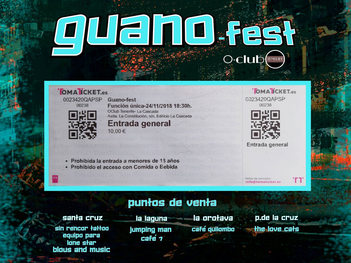 FestGuano's tweet photo. Guano Fest / 24 de Noviembre / "OClub Tenerife"
 Seguimos con la venta de entradas !
 Ya tienes la tuya? https://t.co/BA8glwbsgl