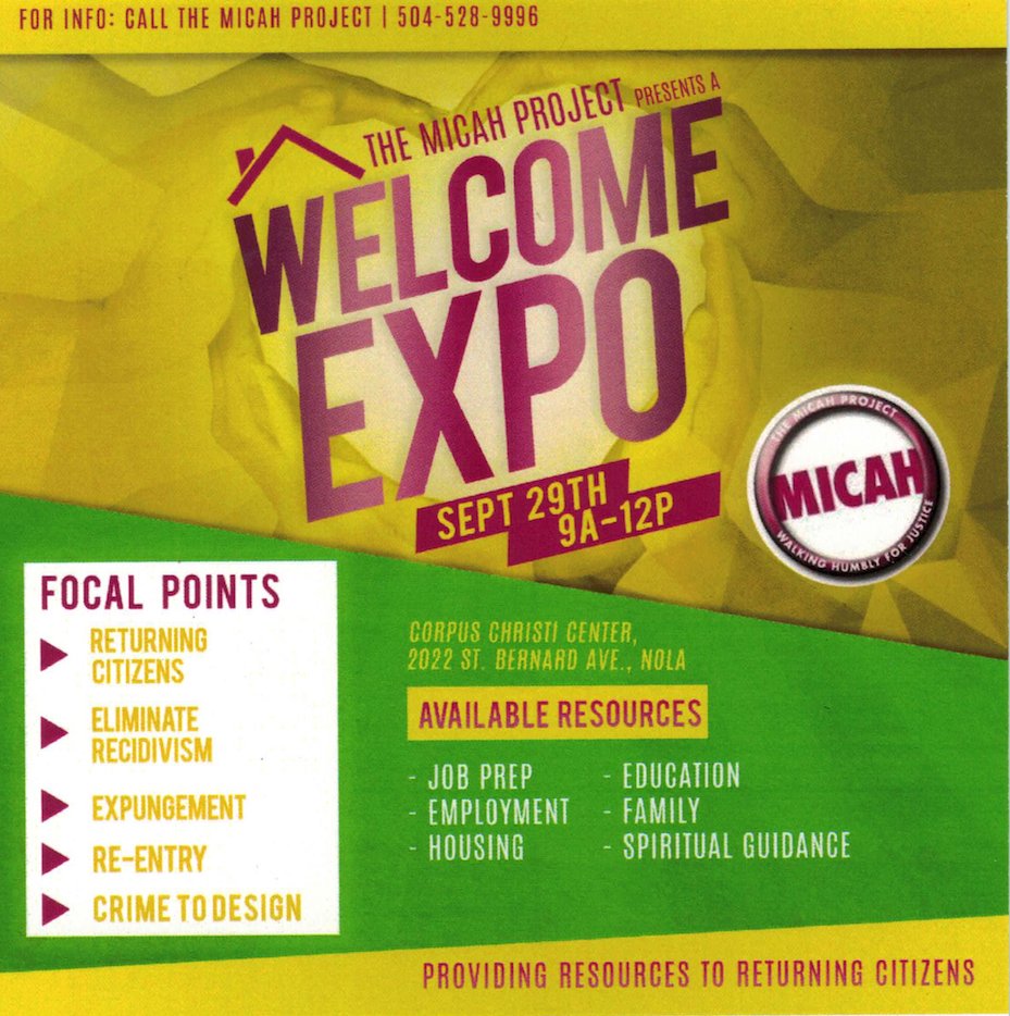 TheMicahProject's tweet photo. @ClarionHerald  Join us Saturday! We're hosting a Welcome Home Job Expo to empower our brothers &amp; sisters re-entering our community. Resources include #jobtraining, educational opportunities, housing options, spiritual guidance &amp; more. Spread the word! #reentry https://t.co/AsHKo6Dbfl