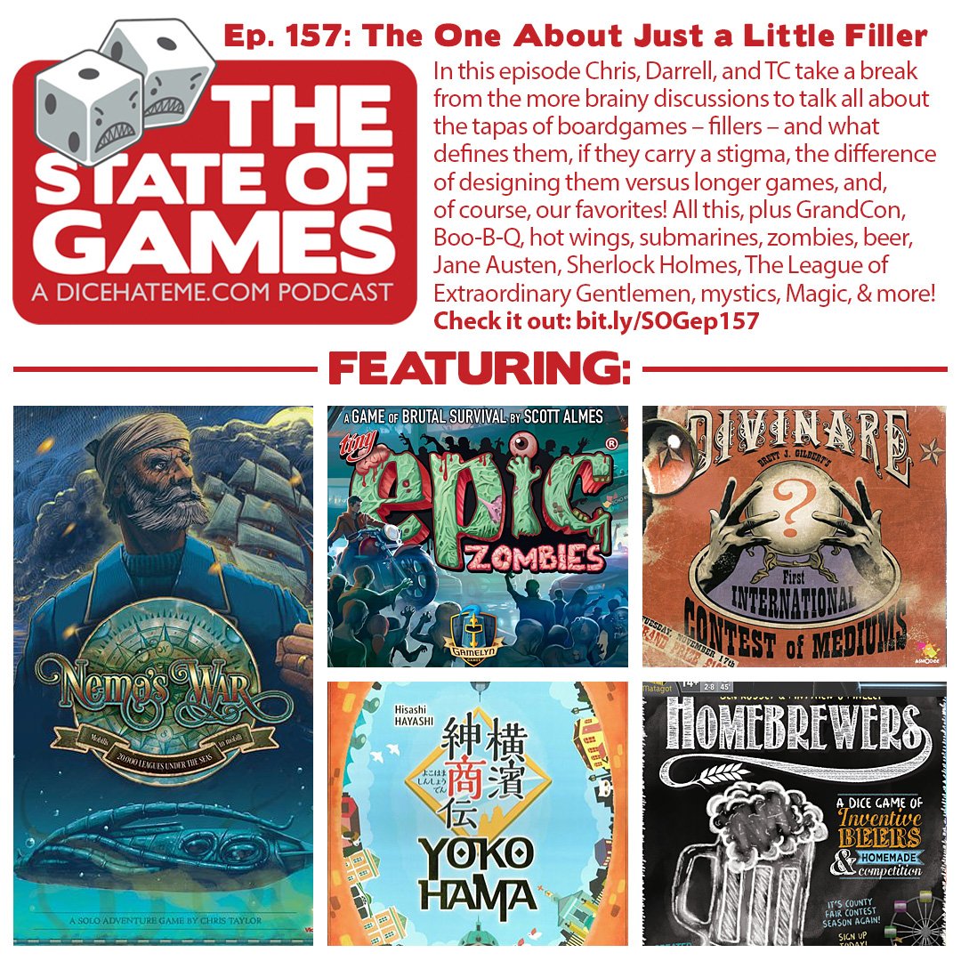 It’s podcast day!!! Ep. 157 is live and <a href="/getlouder/">Darrell Louder</a> <a href="/PuppyShogun/">T.C. Petty III 🇺🇦</a> and <a href="/dicehateme/">Chris Kirkman™</a> are filling it up with fillers (plus a few tangents about brisket and Toad the Wet Sprocket)! Come on over and make your Friday even better. bit.ly/SOGep157