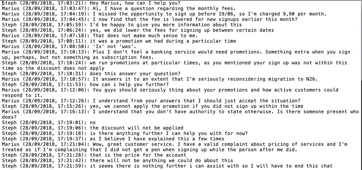 savelbergh's tweet photo. I'm very interested in new ways to manage my banking and while I'm happy with @bunq, I decided to give @n26 a chance as well. Attached screenshots regarding their pricing promotions and their #CustomerService made me pull my account. https://t.co/EFwoEOKzad