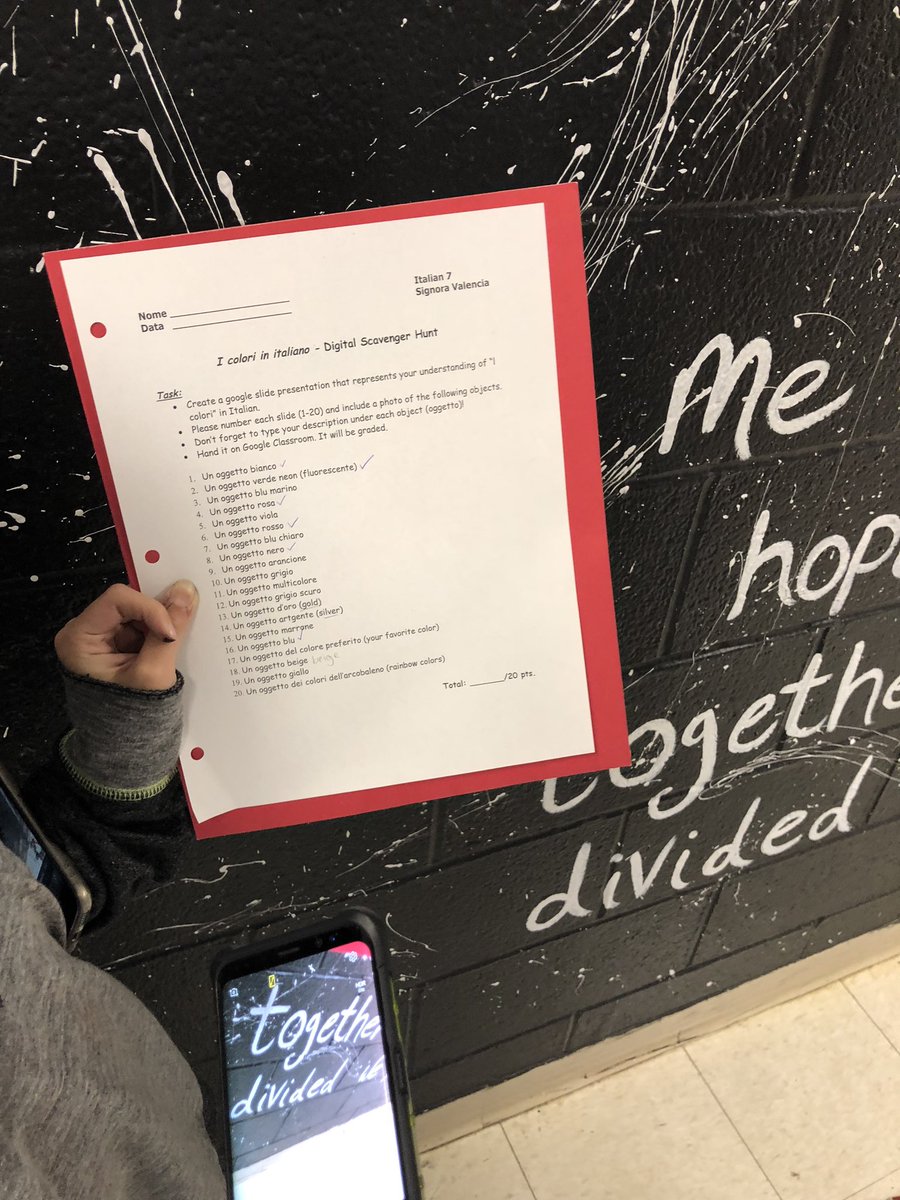 ProfZoino's tweet photo. 6th Grade WL cycle completes scavenger hunt looking for objects in French, Italian and Spanish #westudyworldlanguages @CresskillDept @DeptItalian @karen_kgalan @melissacavins @JohnMassaro1 @CresskillMSHS https://t.co/5hoPKUKpye