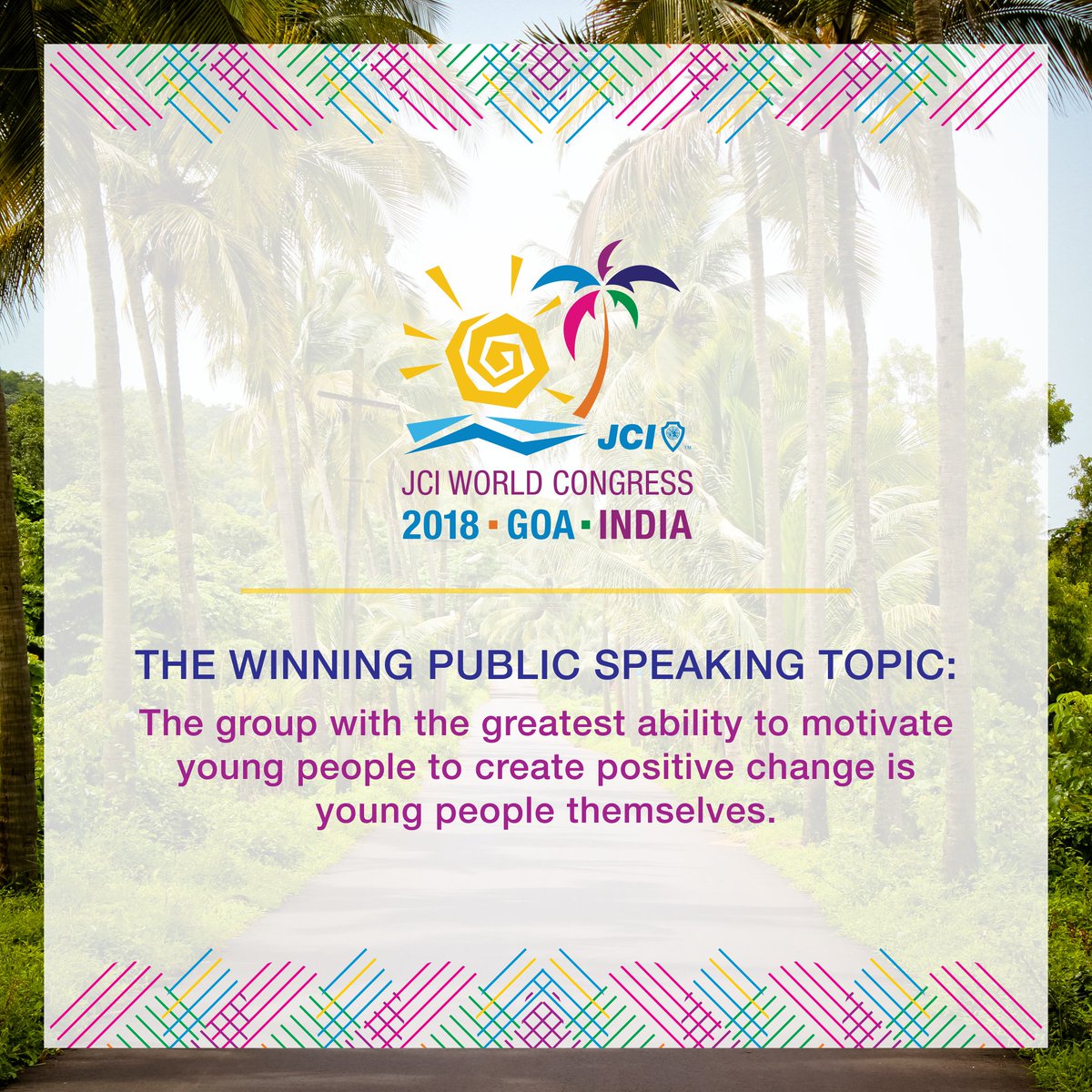 Goa2018WC's tweet photo. Are you excited about the 2018 JCI World Public Speaking Championship at the 2018 JCI World Congress at Goa, India? 

Cheer for your area champion at the competition on Thursday, November 1! https://t.co/xu1uOn1xZG #JCI #WorldCongress2018  #GoaAwaitsYou #PublicSpeaking https://t.co/LQpHOpdJMt