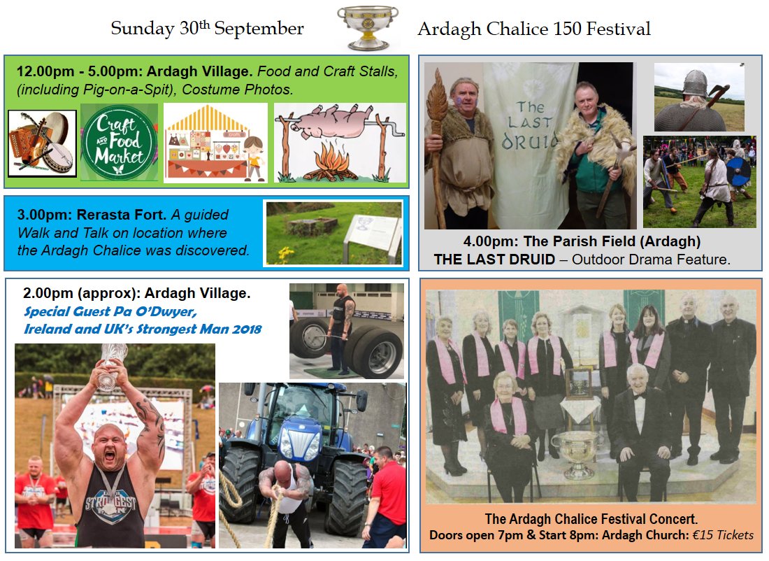 Sunday 30th Sept Program of Events (Ardagh Chalice 150 Festival), A massive thank you to everyone that has supported the Festival last weekend, so here is what is store for this Sunday, check out News Events for more content details irelandxo.com/ireland/limeri…, <a href="/WestLimHeritage/">West Limerick Past</a>,