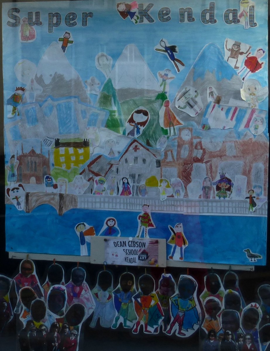 PETRIEDESIGN's tweet photo. @DeanGibsonRC @comicartfest @ComicArtFestPod Local comic book hero themed 'Super Kendal' montage by #DeanGibsonRCPrimarySchool reception, yr 3 & yr 5 -inspired by @thatlukeperson #Hilda books + our local buildings & landscapes #windowstrail #57 Well done! https://t.co/BGl3FAXIJT https://t.co/FFScUhQw90