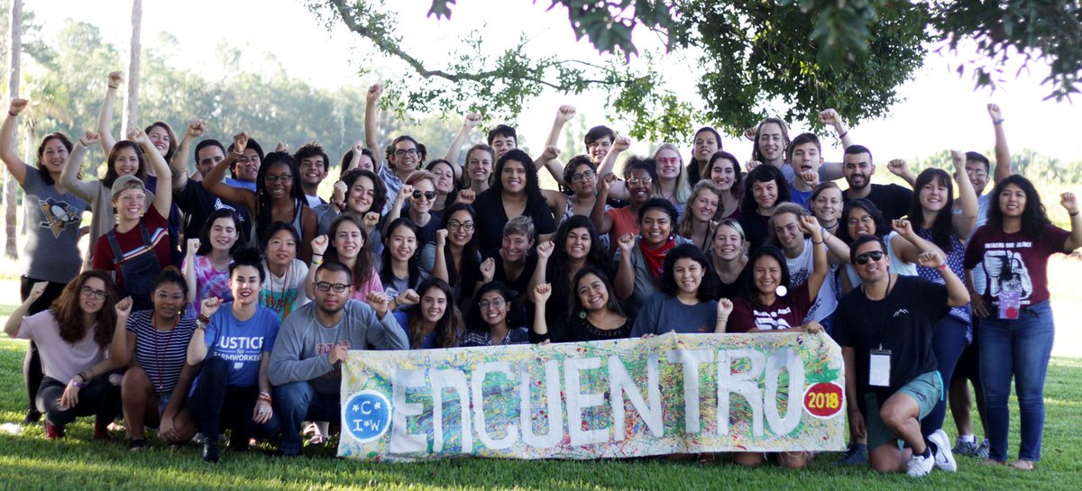 sfalliance's tweet photo. 📸🍅✊🏽 Students and youth meet in Immokalee at #2018Encuentro to escalate campaigns to #BootTheBraids; put finishing touches on upcoming “Pulling Back the Curtain on Wendy's” National Week of Action, Oct. 22-28… See the full photo report here: https://t.co/6lta02xKh7 https://t.co/mk7AiqmTwu