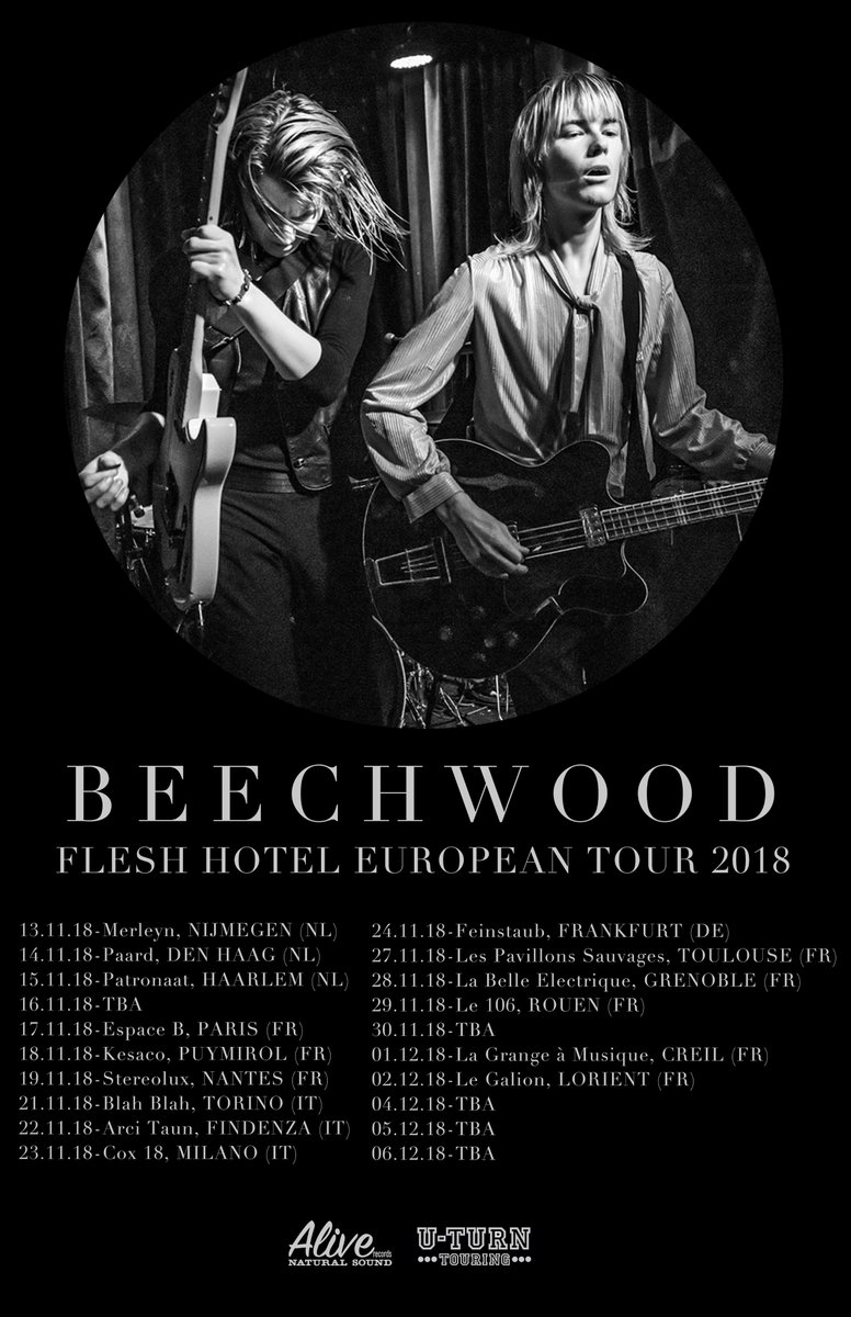 La sensation rock #Beechwood est de retour pour une tournée Européenne ! 💥🚚🎸Avec une date parisienne le 17/11 à l'@EspaceB !

#Insidethefleshhotel toujours disponible via <a href="/AliveRecords/">el</a>

U Turn Touring 🤘