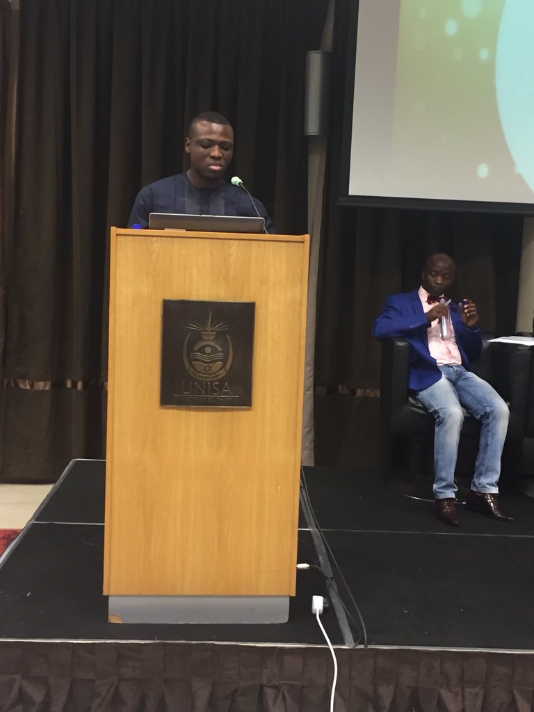 RLC_SAfrica's tweet photo. Mr. Adebayo Okeowo giving congratulatory message on behalf of @YALI_SAfrica Partners. Adebayo is Advocacy Coordinator at Centre for Human Rights at University of  Pretoria #YALIGraduations #YALICohort15 @UNISA https://t.co/o84WUa6cBE