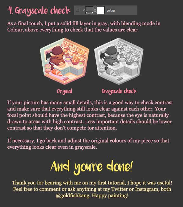 goldfishkang's tweet image. I made a tutorial on colours! I&apos;M SORRY IT&apos;S SO WORDY 😭 TLDR; Idk how to choose colours so I slap a bunch of adjustment layers on top to make it work. Thank you guys for asking me about my process though, I&apos;m really happy to share it 🌈💛