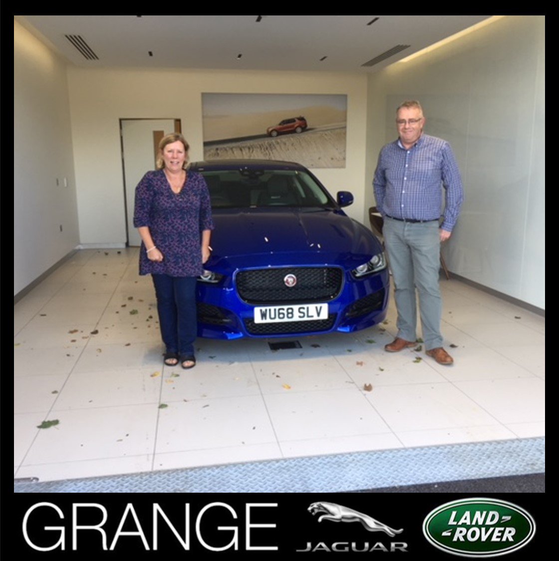 GRANGEMOTORS's tweet photo. Mr & Mrs Vaughan with their Brand New #68plate Jaguar XE purchased from Robert! #Grange #Jaguar #Swindon https://t.co/Ig9mWKo77j