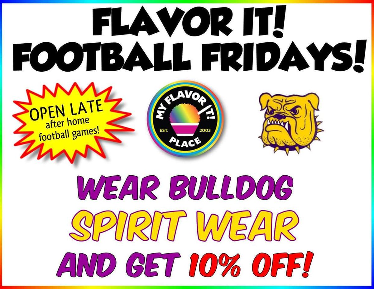 MyFlavorItPlace's tweet photo. HAPPY HOMECOMING, WAUCONDA! Stop in today wearing your Bulldog Spirit Wear and receive 10% off! GO BULLDOGS! ๐ถ๐๐๐๐๐
~~~
#myflavoritplace #spiritwear #homecoming #wauconda #waucondabulldogs #waucondahighschool #waucondahomecoming #waucondail #explorewauconda @BulldogLife_WHS https://t.co/xiMc8iUOqn