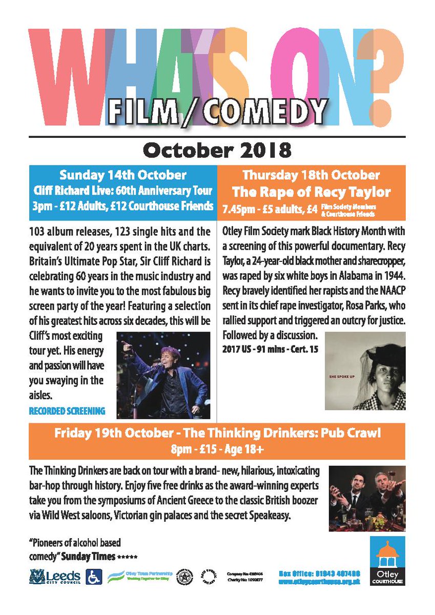 OtleyCourthouse's tweet photo. Friday at 5 is our what's on guide @andantelive  @BlairDunlop @Theatrefideri @Keepitcash @thinkingdrinks @ReformTheatre #JamesHornsby #MickMelvin #otley https://t.co/d40L4f3Bii