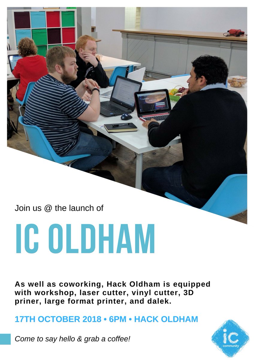 Attention #selfemployed &amp; #freelance of #Oldham 

We're hosting a launch event &amp; drop-in in @HackOldham with <a href="/IndycubeJ/">@indycube_Jo</a>

📅 17th October
⏰ 18:00

Special offer on our membership available for those who call by 😉

#Coworking #Indycube