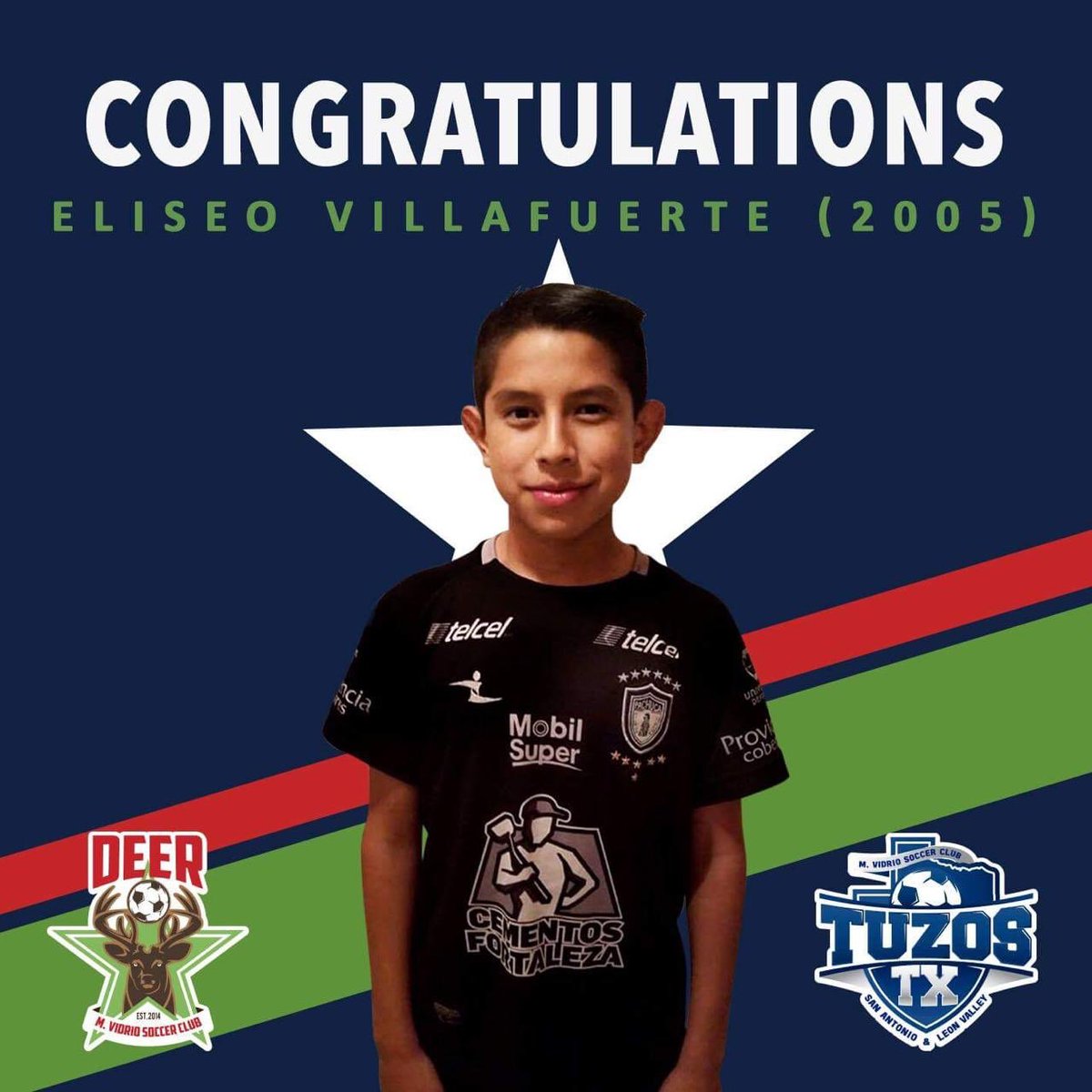 mvidriosc's tweet photo. Congratulations to our players Romeo Padron (2004) Noah Lopez (2005) Eliseo Villafuerte (2005) for being selected to the second  phase for the Mexican  National Team Trials ! 
#MvidrioSC  #Tuzostx https://t.co/8D1Ydnb7Jp