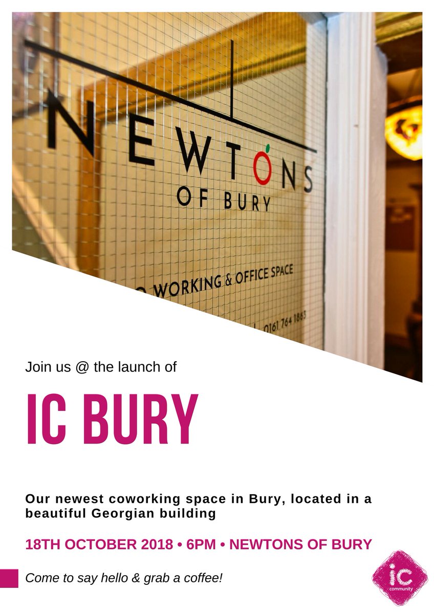 Attention #selfemployed &amp; #freelance of #Bury 

We're hosting a launch event &amp; drop-in in <a href="/NewtonsCoWo/">Newtons</a> with <a href="/IndycubeJ/">@indycube_Jo</a>

📅 18th October
⏰ 18:00

Special offer on our membership available for those who call by 😉