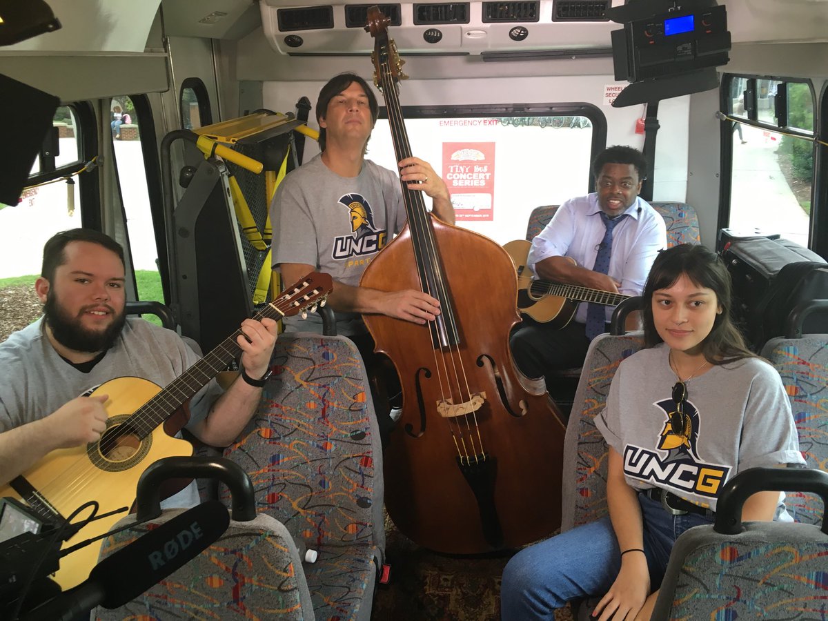 GTAHEAT's tweet photo. The @UNCGChancellor and friends are in the house...’er, bus! #tinybusgso @UNCG https://t.co/MHzgeqw4OJ