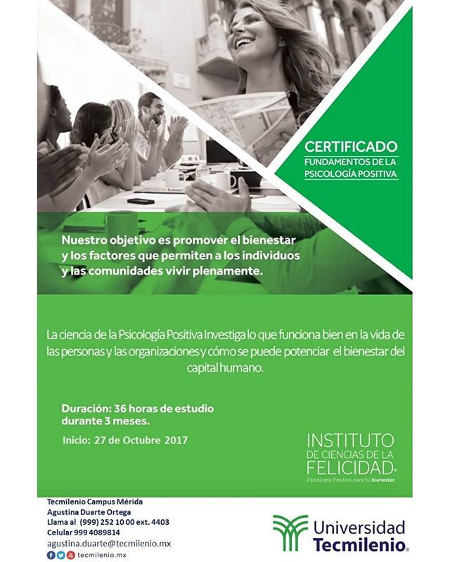Nuestro objetivo es promover el bienestar y los factores que permiten a los individuos y las comunidades vivir plenamente.

Próximo 27 de Octubre 2018
- Certificado en Fundamentos de la Psicología Positiva

Duración: 36 horas de estudio durante 3 meses.
… ift.tt/2N9902v