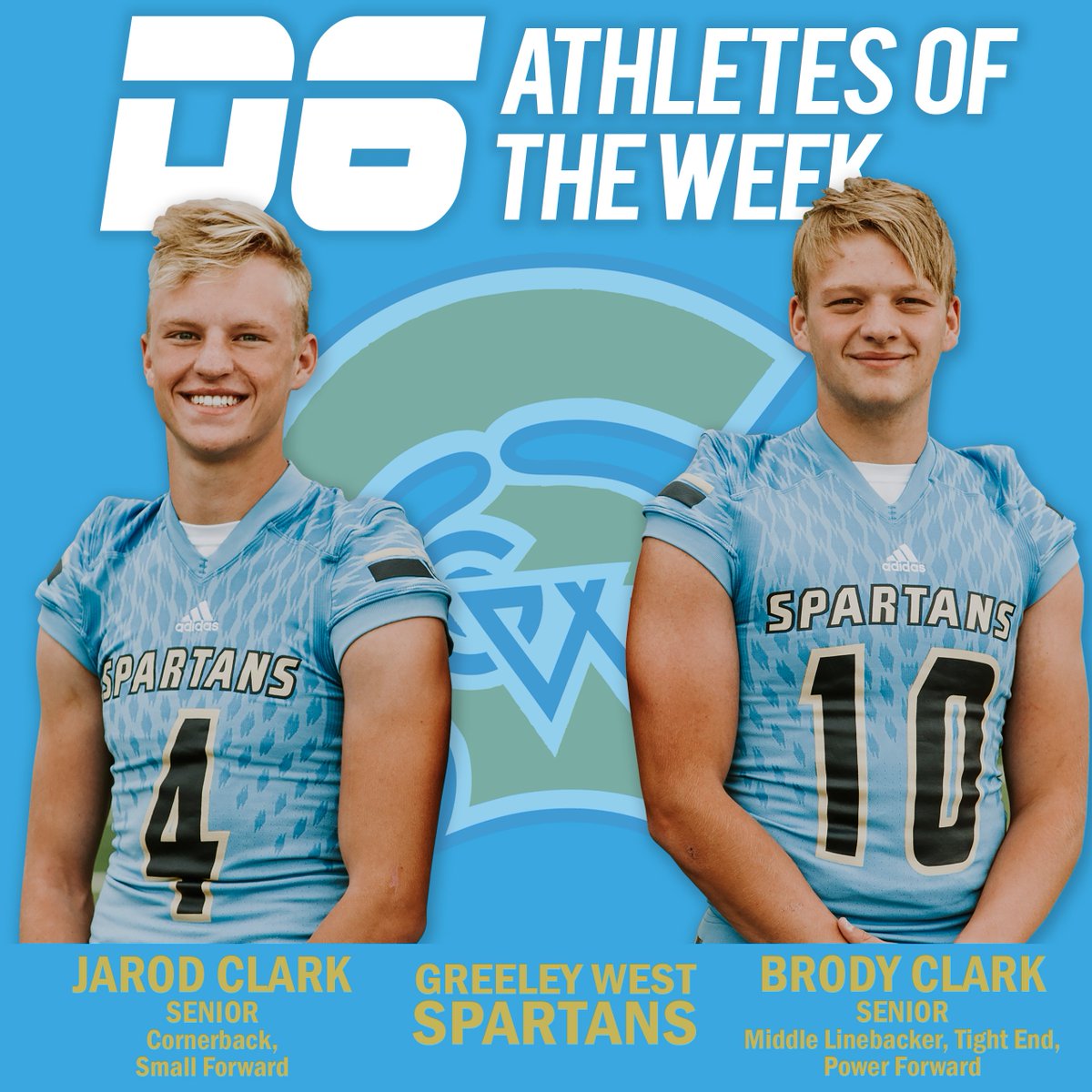 greeleyschools's tweet photo. Congratulations to our Athletes of the Week! Brody &amp; Jarod Clark both play football and basketball @GWestAthletics. Both are also great students ranking #4 in their class academically! Come to District 6 stadium tonight to see them in action! #ImDistrict6 https://t.co/CUIs5y5wAN https://t.co/LfSG52ii2e
