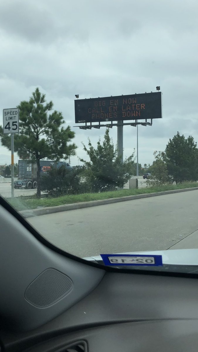 AggieLindsey02's tweet photo. Gig ‘em now, call ‘em later! Be safe, drive smart, Farmers Fight!!! Thanks for the shout out @TxDOT 👍🏼 #GigEm #12thMan #BTHOarkansas #whoop #AggieTakeover #spottedin #TheWoodlands @AggieFootball https://t.co/jVITA40ZJK