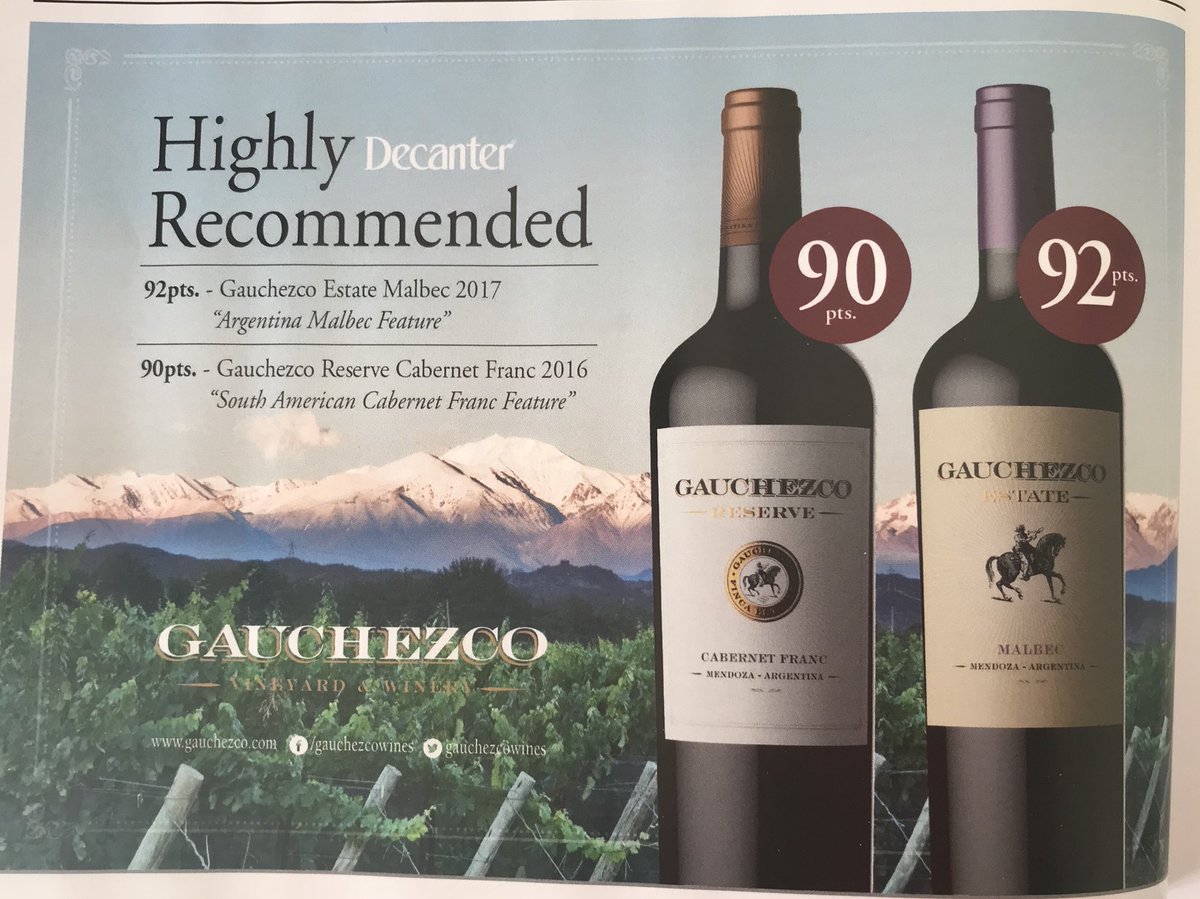 Great coverage for the fabulous wines from @gauchezcowines in the latest issue of @Decanter . Congratulations team Gauchezco! #wine #Argentina #decanter #malbec #cabernetfranc @CorksOutWines @Sheldonswine @SlurpWine @whalleywineshop @VagabondWines @murcatto_wines @WappingWines