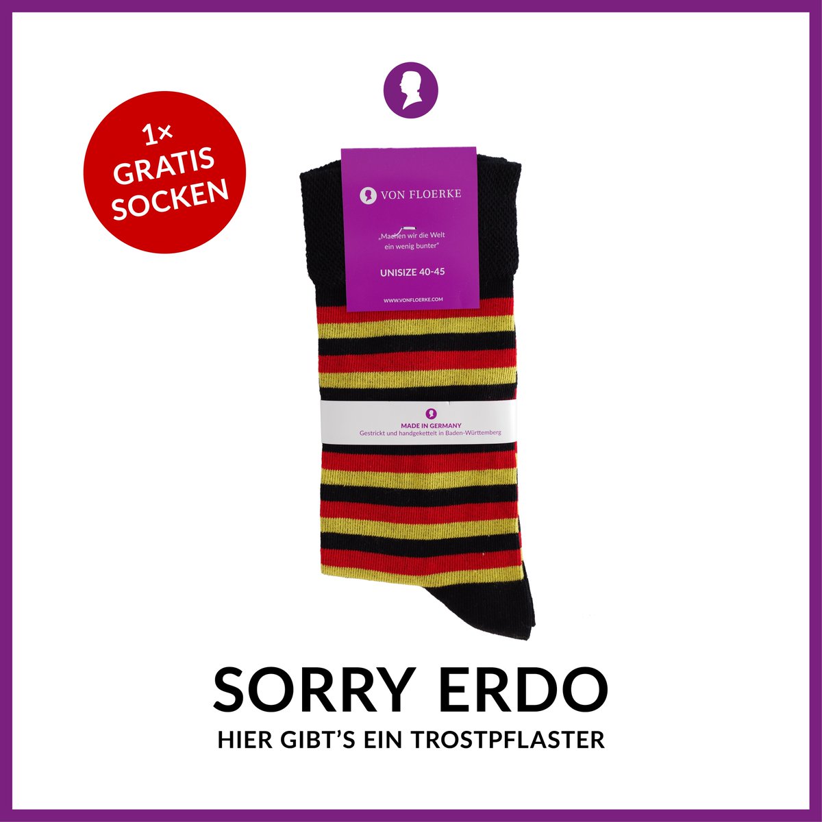 Hauen selbst gestandene Autokraten aus den Schuhen: unsere Socken zum Fußball-Europaturnier 2024! Jetzt gratis zu jedem Einkauf ab 30 €. Ungekühlt 6 Jahre haltbar. #Erdogate