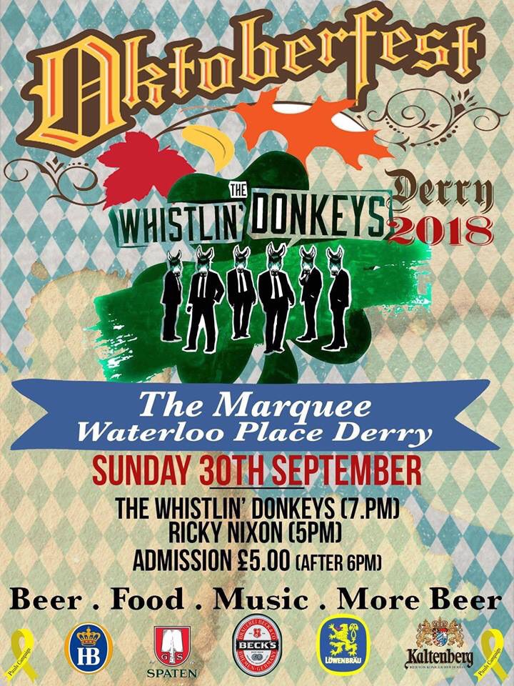 _thedonkeys's tweet image. This is where you can catch us this Sunday!

Octoberfest, Derry 2018. 

It's gonna be a good one!