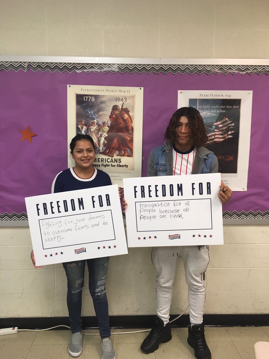 MsHyland12's tweet photo. Students drafting and sharing "Freedom for" signs during history class today @Waltham_History @WHSFamilies https://t.co/sqecpnKAZA