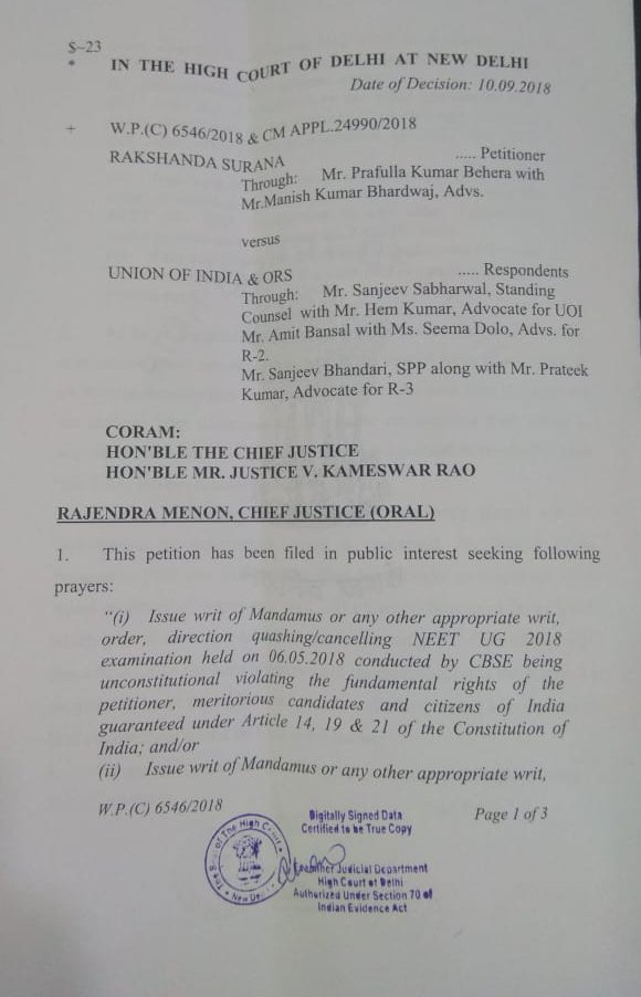 Vivekpandey21's tweet photo. मेरे द्वारा किये गये #NEET 2018 पेपर लीक केस पर कोर्ट ने #CBI की जाँच में दखल देने से मना कर दिया। मैने कोर्ट के सामने FIR कॉपी से लेके सारे तथ्य रखे पर फ़िर भी CBI से स्टेटस रिपोर्ट क्यों नही मांगी गई मेरी समझ के परेह है । IPC की धारा 120B, 511, 420 के तहत कई अरेस्ट भी किए गये https://t.co/TznfmYD7kQ