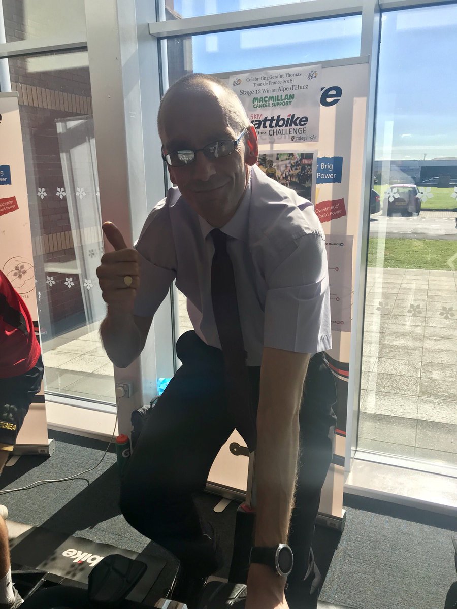 CSGsport's tweet photo. Fantastic i weld @ColegSirGar Penaethiaid a Chyfarwyddwyr yn cymryd rhan yn Her Wattbike 175.5Km @LeTour Her Ali d'Huez Codi £ 65.70 ar gyfer @macmillancancer #coffeemorning 
#iechydalles
#CyfunoargyferWattbike
#csgBALCH👊🏼 https://t.co/0cdGcUECBk